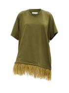 Matchesfashion.com Marques'almeida - Feathered-hem Cotton T-shirt Dress - Womens - Khaki