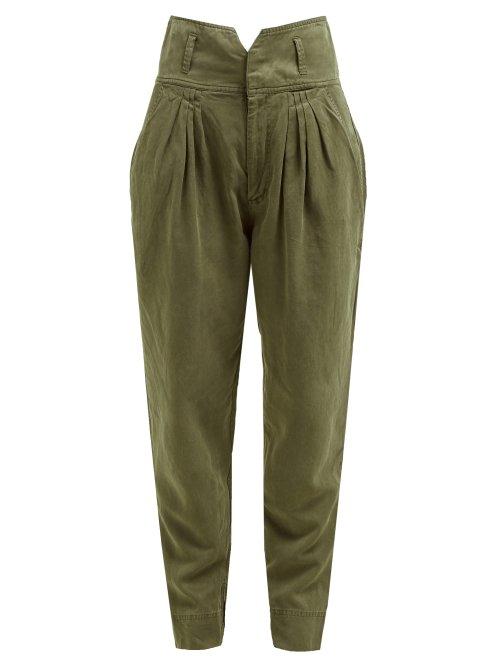 Matchesfashion.com Frame - Pleated High Rise Slim Fit Trousers - Womens - Khaki