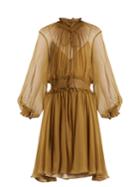 Chloé Ruffle-trimmed Smocked Silk Dress