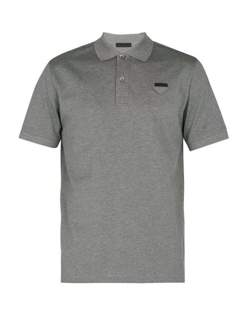 Matchesfashion.com Prada - Logo Appliqu Cotton Piqu Polo Shirt - Mens - Dark Grey