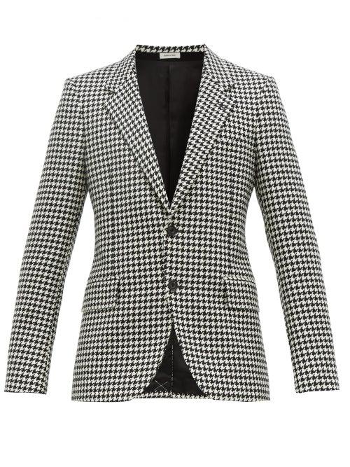 Matchesfashion.com Alexander Mcqueen - Single Breasted Houndstooth Wool Blazer - Mens - Black White