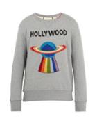 Matchesfashion.com Gucci - Spaceship Appliqu Distressed Cotton Sweatshirt - Mens - Grey