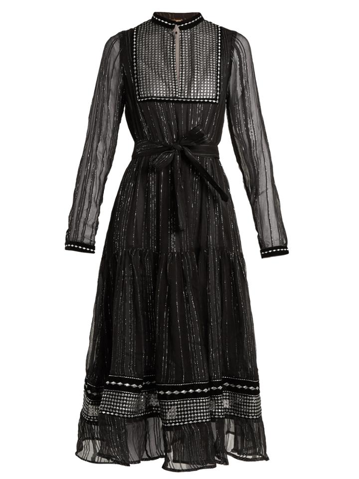 Dodo Bar Or Karla Embroidered Tulle-trimmed Chiffon Dress