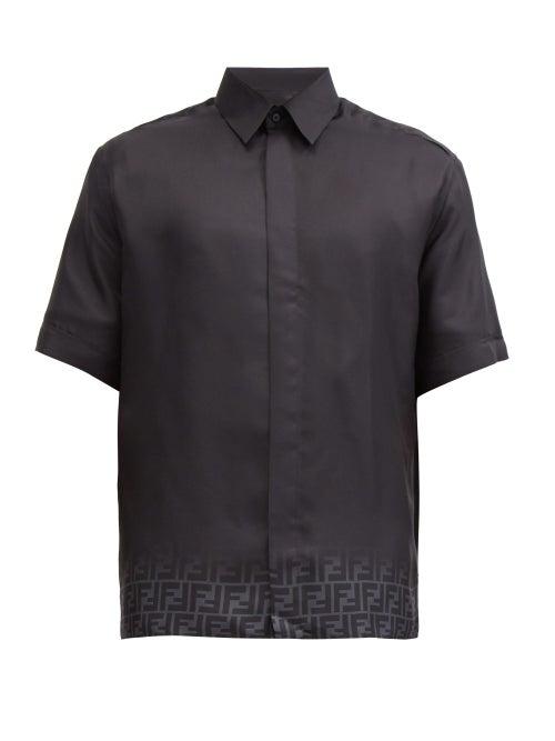 Matchesfashion.com Fendi - Dgred Ff-logo Silk-twill Shirt - Mens - Black
