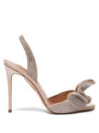 Matchesfashion.com Aquazzura - Cherry 105 Crystal-embellished Satin Sandals - Womens - Nude