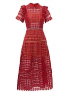 Matchesfashion.com Self-portrait - Peter Pan-collar Heart-patterned Lace Dress - Womens - Burgundy