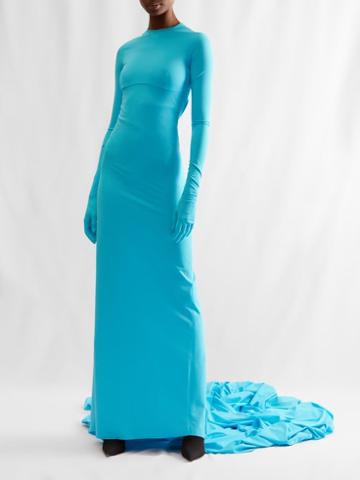 Balenciaga - Glove-sleeved Cutout-back Jersey Gown - Womens - Blue