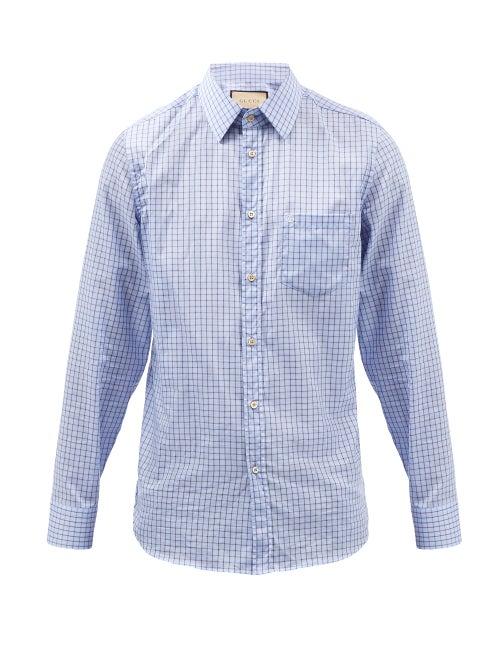 Gucci - Logo-embroidered Check Cotton-poplin Shirt - Mens - Blue