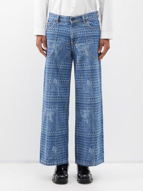 Ahluwalia - Kampala Laser-etched Wide-leg Jeans - Mens - Light Indigo