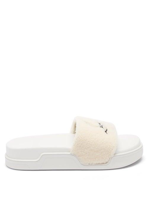 Christian Louboutin - Logo-embroidered Boucl Flatform Slides - Mens - White