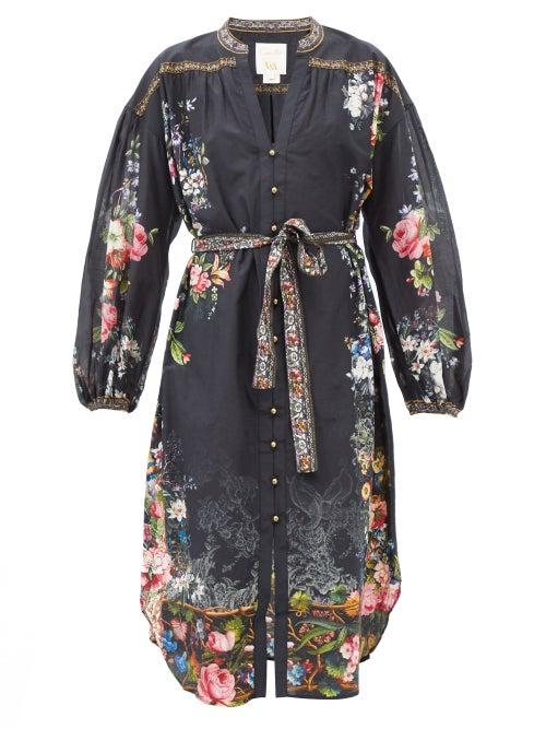 Camilla - From The Archives-print Cotton-blend Dress - Womens - Black Multi