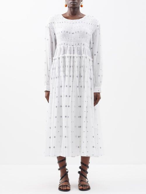 Anaak - Chitra Embroidered Cotton-muslin Midi Dress - Womens - White Black