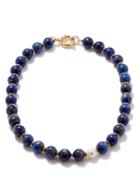 Liou - Timothee Pearl, Lapis & 14kt Gold-plated Necklace - Mens - Pearl