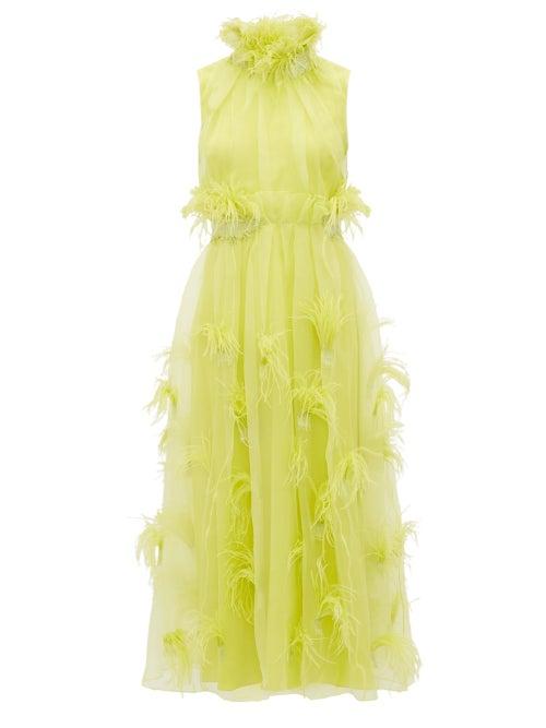 Matchesfashion.com Roksanda - Karea Feather And Beaded Silk Organza Gown - Womens - Green