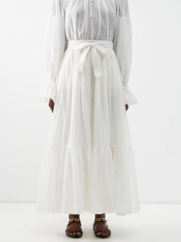 Etro - Drawstring-waist Tiered Midi Skirt - Womens - White
