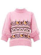 Matchesfashion.com Ganni - Intarsia Knitted Wool Blend Sweater - Womens - Pink