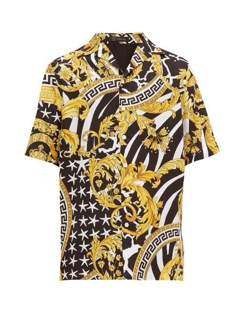 Matchesfashion.com Versace - Baroque Print Silk Twill Shirt - Mens - Black Gold