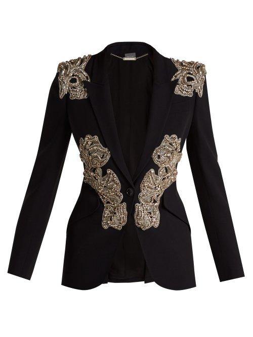 Matchesfashion.com Alexander Mcqueen - Crystal And Beaded Blazer - Womens - Black