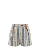 Ladies Rtw Loewe - High-rise Logo-jacquard Stripe Cotton Shorts - Womens - Blue Multi