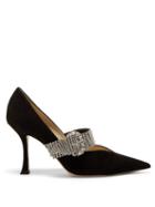 Jimmy Choo - Kari 90 Crystal-strap Leather Pumps - Womens - Black