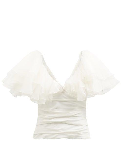 Khaite - Marca Ruffled Crepe Blouse - Womens - Ivory