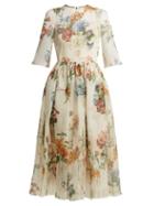 Matchesfashion.com Dolce & Gabbana - Floral Print Silk Organza Dress - Womens - White Multi