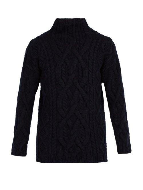 Matchesfashion.com Connolly - Chunky High Neck Wool Blend Sweater - Mens - Navy