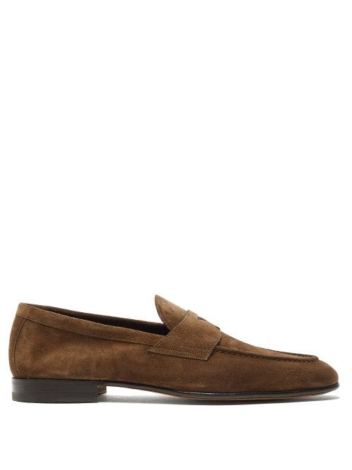 Matchesfashion.com Santoni - Carlos Suede Penny Loafers - Mens - Brown