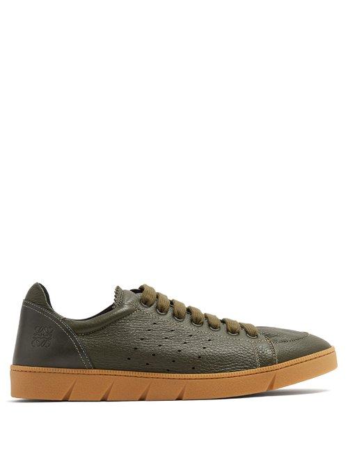 Matchesfashion.com Loewe - Round Toe Leather Low Top Trainers - Mens - Khaki