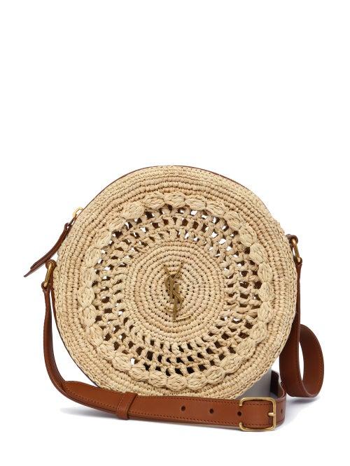 Saint Laurent - Round Ysl Leather And Raffia Cross-body Bag - Womens - Cream