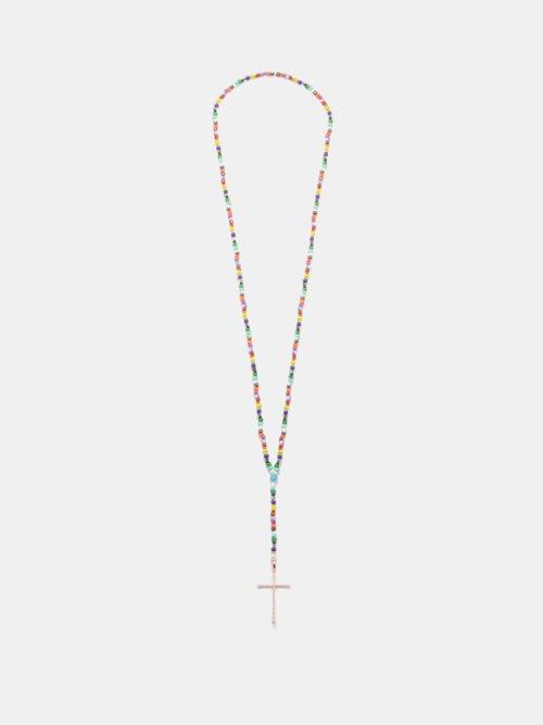 Diane Kordas - Cross Diamond & 18kt Rose-gold Beaded Necklace - Womens - Gold Multi
