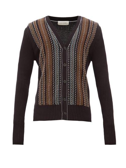Matchesfashion.com Wales Bonner - Oraa Rib-knit Cotton-blend Cardigan - Mens - Black Multi