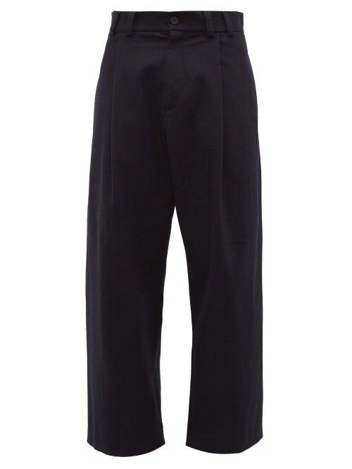 Matchesfashion.com Studio Nicholson - Bushel Twill Wide Leg Trousers - Mens - Navy