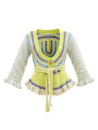 Ganni - Scoop-neck Crochet Cardigan - Womens - Yellow Multi