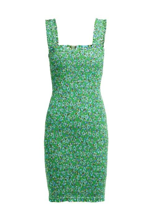 Matchesfashion.com Rhode - Jasmine Floral Print Shirred Dress - Womens - Green Print