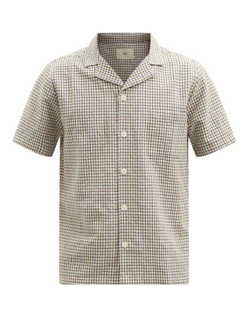 Matchesfashion.com Folk - Cuban-collar Short-sleeved Gingham Shirt - Mens - Multi