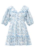 Matchesfashion.com Gl Hrgel - Open-back Floral-print Linen Mini Dress - Womens - Blue Print