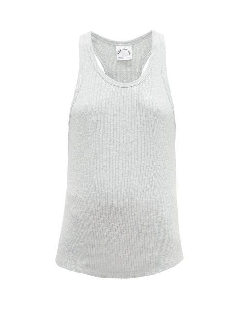 Matchesfashion.com The Upside - Arrow Embroidered Ribbed Cotton Tank Top - Womens - Light Grey