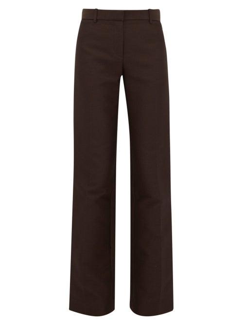 Matchesfashion.com The Row - Terrance Straight Leg Crepe Tailored Trousers - Womens - Dark Brown