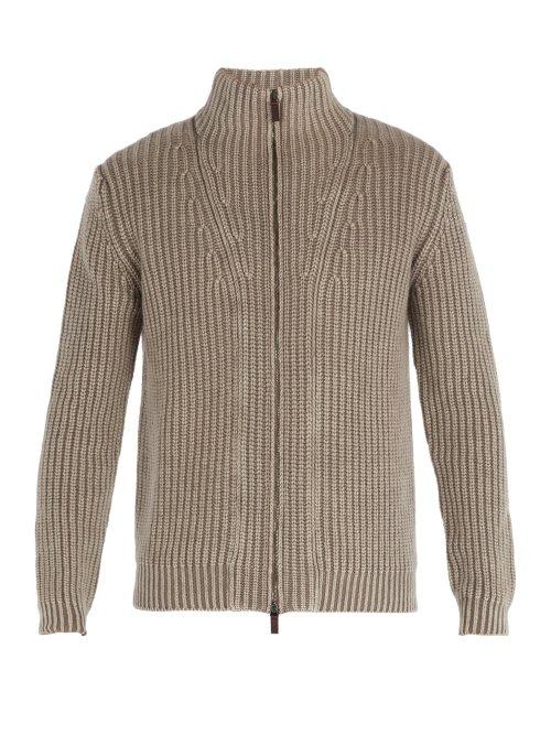 Matchesfashion.com Iris Von Arnim - Lucas High Neck Zip Through Cashmere Cardigan - Mens - Light Brown