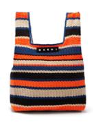 Ladies Bags Marni Market - Logo-patch Stripe-crochet Tote Bag - Womens - Orange Multi