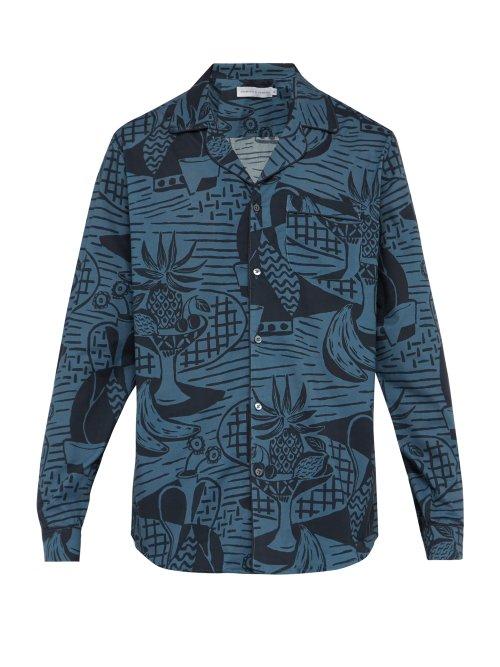 Matchesfashion.com Desmond & Dempsey - Cubist Print Cotton Poplin Pyjama Shirt - Mens - Blue