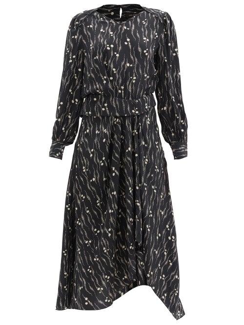 Matchesfashion.com Isabel Marant - Romina Abstract-print Silk Midi Dress - Womens - Black Print