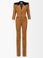 Saint Laurent - Padded-shoulder Corduroy Jumpsuit - Womens - Camel