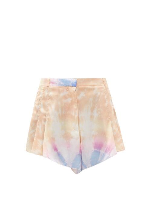 Ladies Rtw Paco Rabanne - Pleated Tie Dye-print Satin Shorts - Womens - Orange Multi