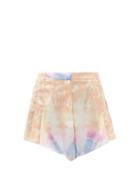 Ladies Rtw Paco Rabanne - Pleated Tie Dye-print Satin Shorts - Womens - Orange Multi