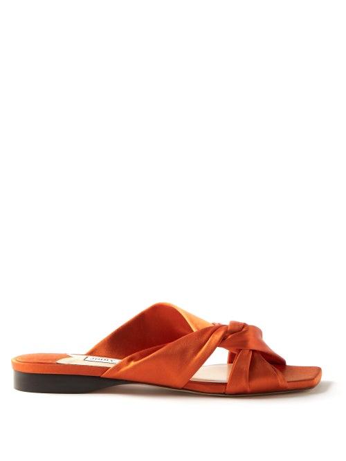 Jimmy Choo - Narisa Knotted Satin Slides - Womens - Orange