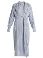 Matchesfashion.com Tibi - Belted Striped Dress - Womens - Blue Stripe