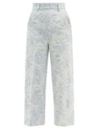 Matchesfashion.com Msgm - Floral-jacquard Tailored Denim Trousers - Womens - Light Blue