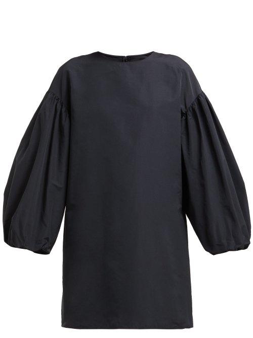Matchesfashion.com Valentino - Balloon Sleeve Cotton Blend Faille Mini Dress - Womens - Black